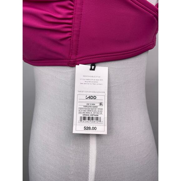 NWT Shade & Shore Fuchsia Keyhole Halter Bikini Top 34DD - Picture 7 of 9